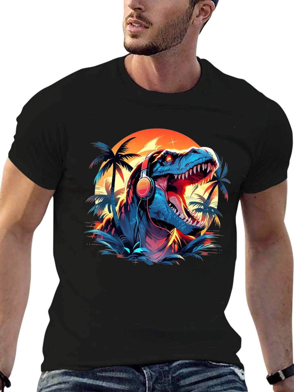 Dino Vibes T-Shirt - Retro Dinosaur with Headphones Design