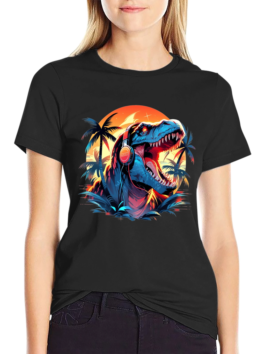 Dino Vibes T-Shirt - Retro Dinosaur with Headphones Design
