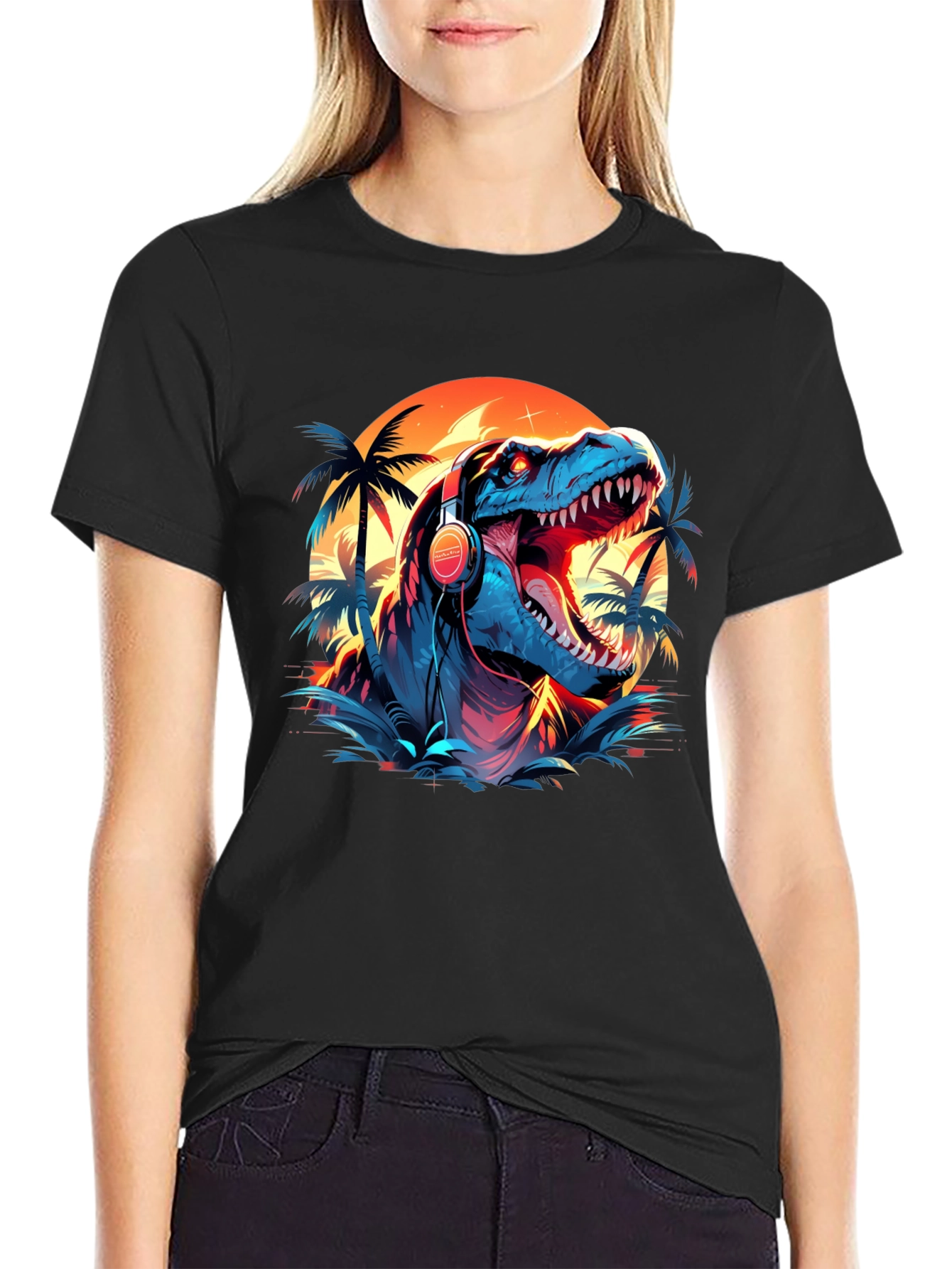 Dino Vibes T-Shirt - Retro Dinosaur with Headphones Design