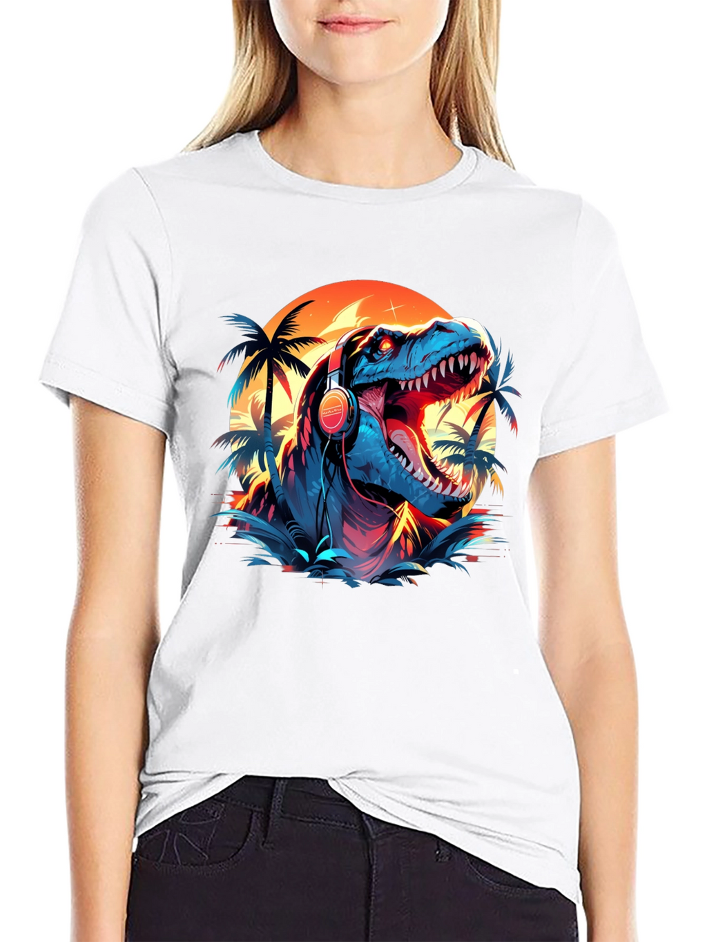Dino Vibes T-Shirt - Retro Dinosaur with Headphones Design