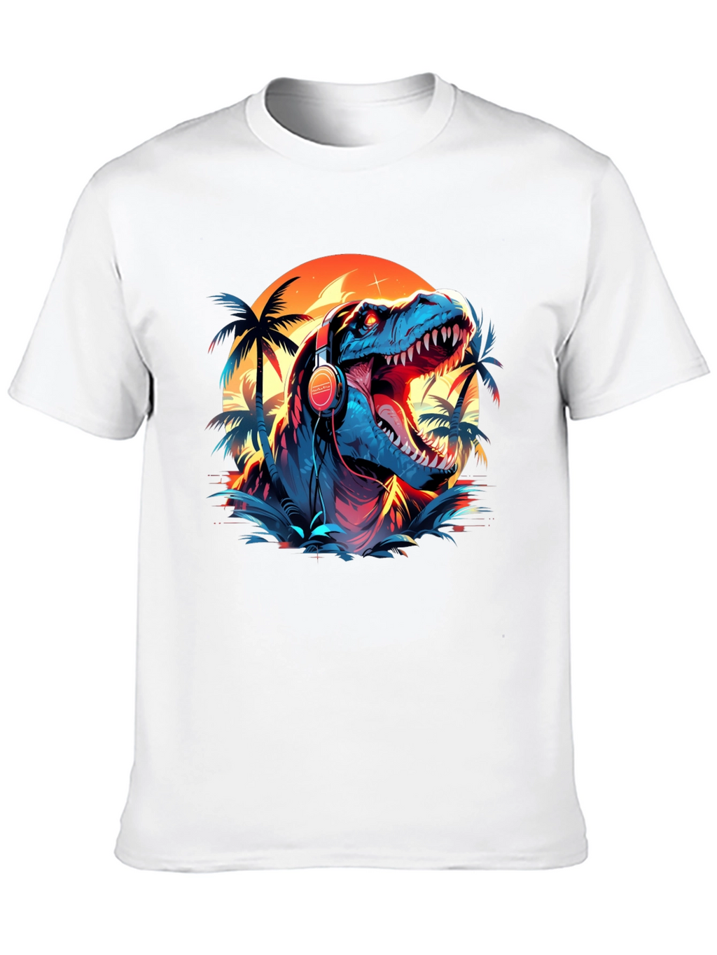 Dino Vibes T-Shirt - Retro Dinosaur with Headphones Design