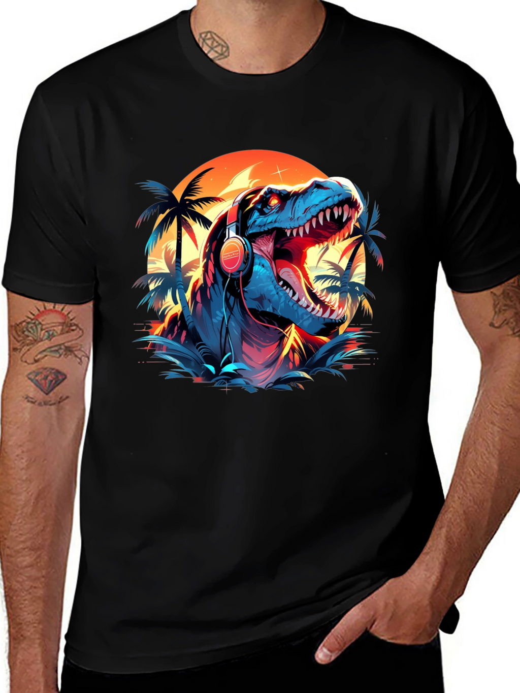 Dino Vibes T-Shirt - Retro Dinosaur with Headphones Design