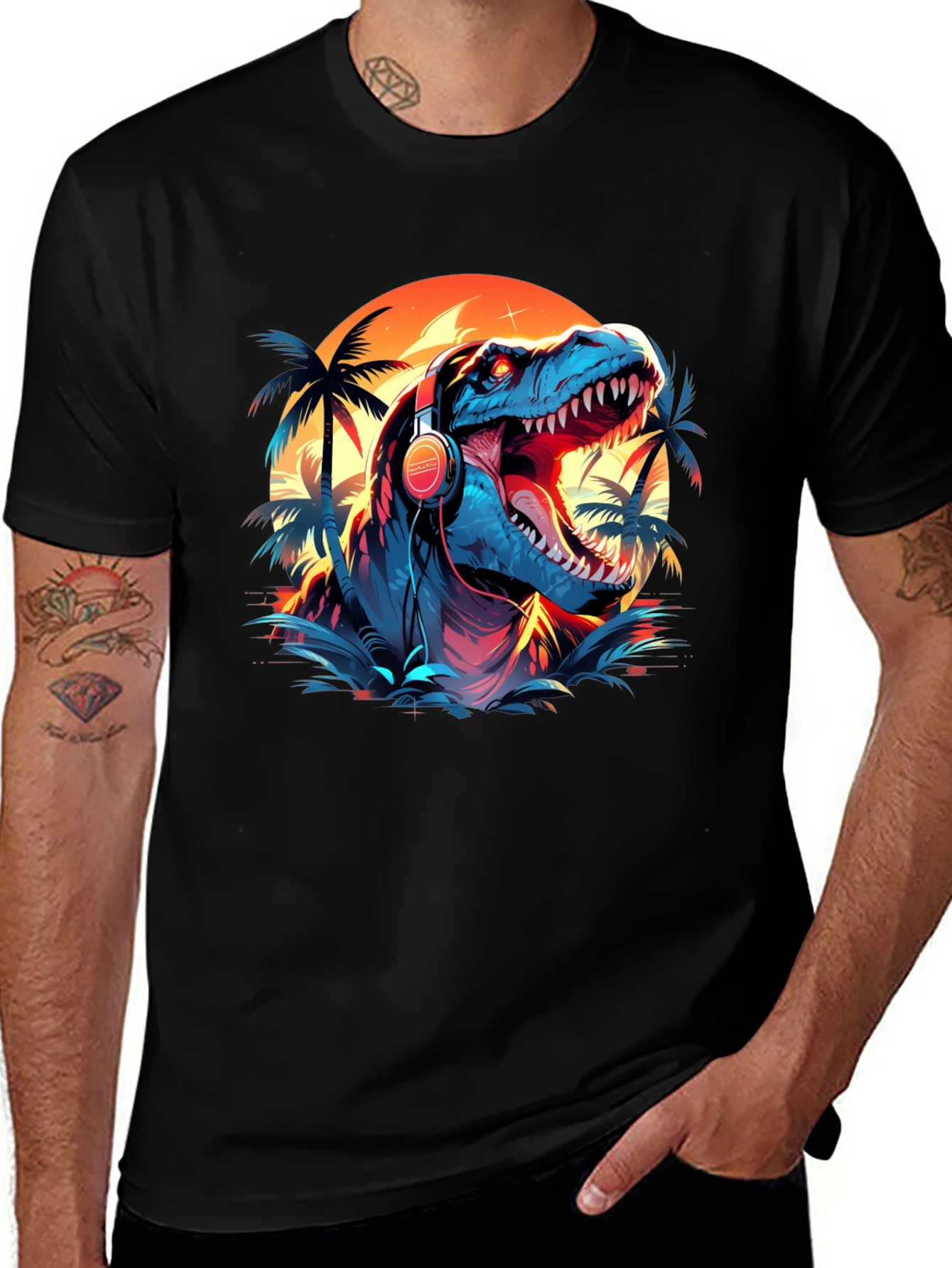 Dino Vibes T-Shirt - Retro Dinosaur with Headphones Design