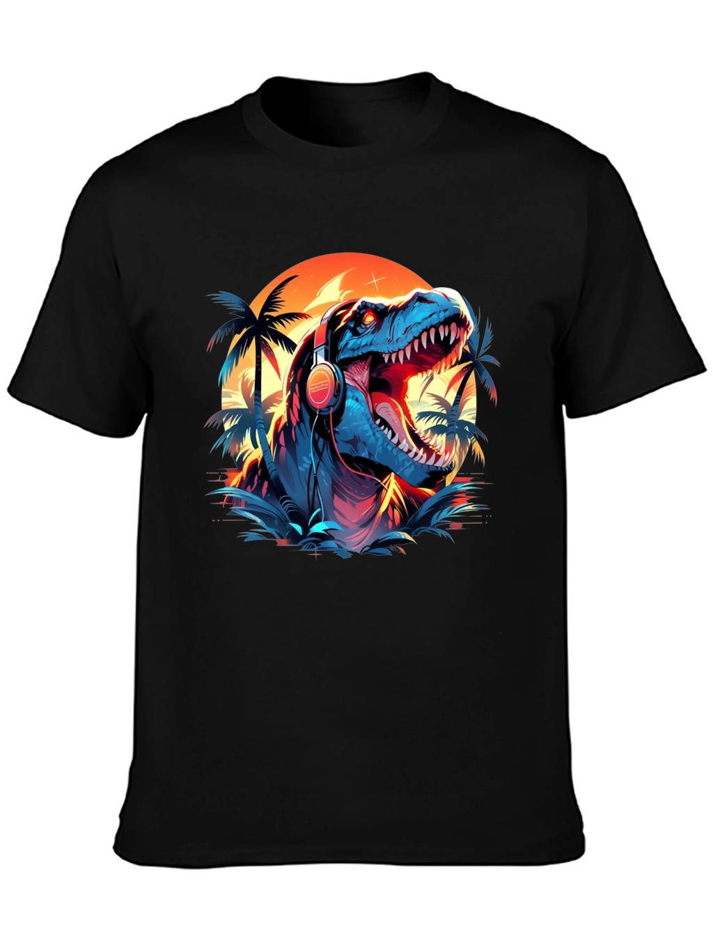 Dino Vibes T-Shirt - Retro Dinosaur with Headphones Design