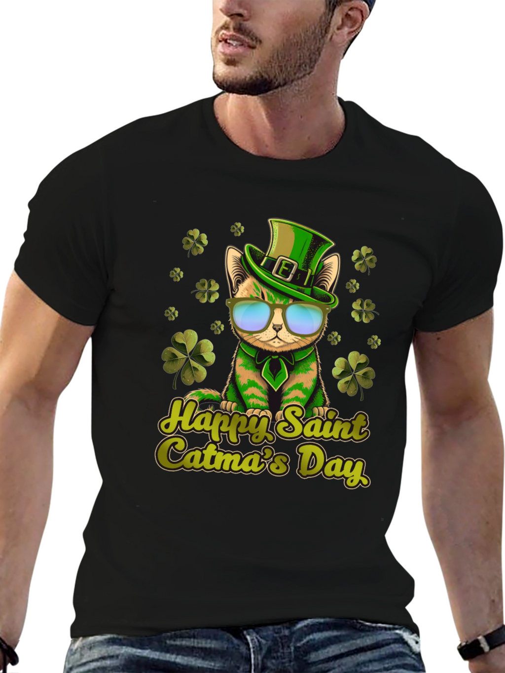 Happy Saint Catmas Day Black T-Shirt