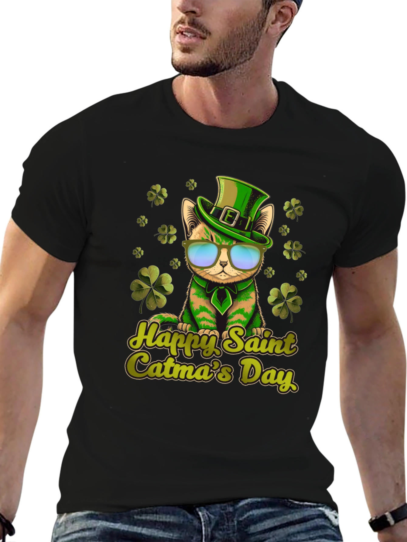 Happy Saint Catmas Day Black T-Shirt
