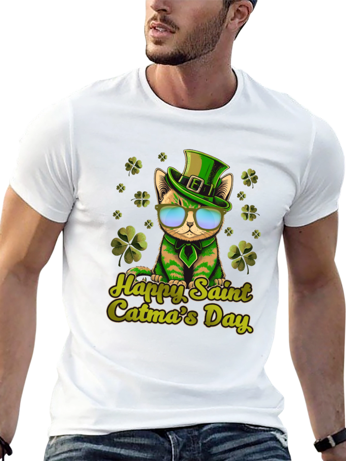Happy Saint Catmas Day Black T-Shirt