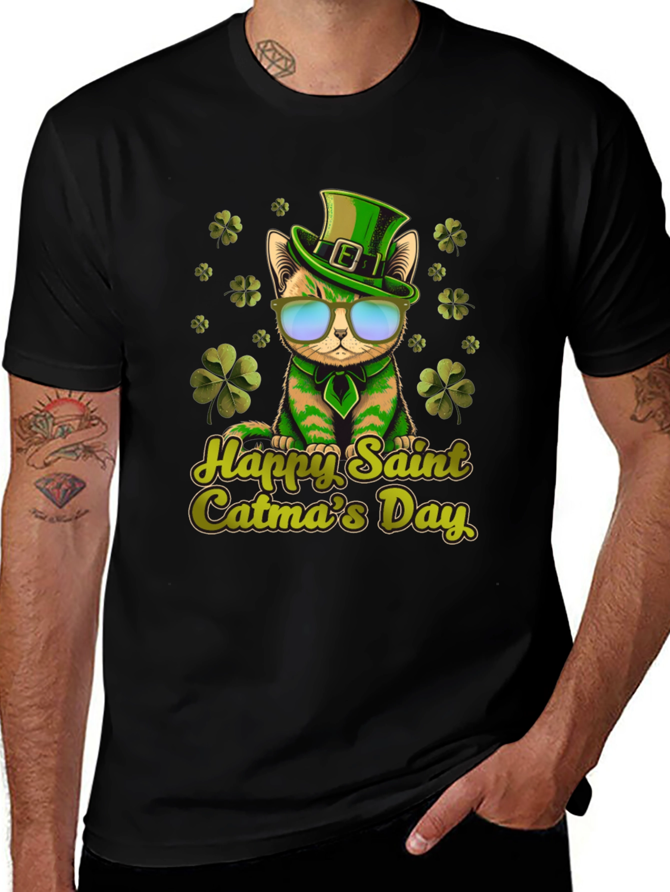 Happy Saint Catmas Day Black T-Shirt