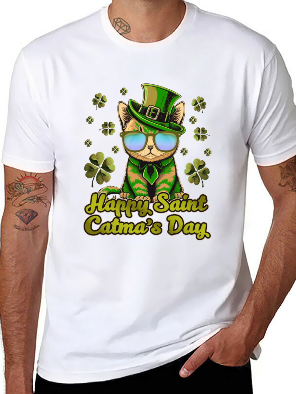 Happy Saint Catmas Day Black T-Shirt