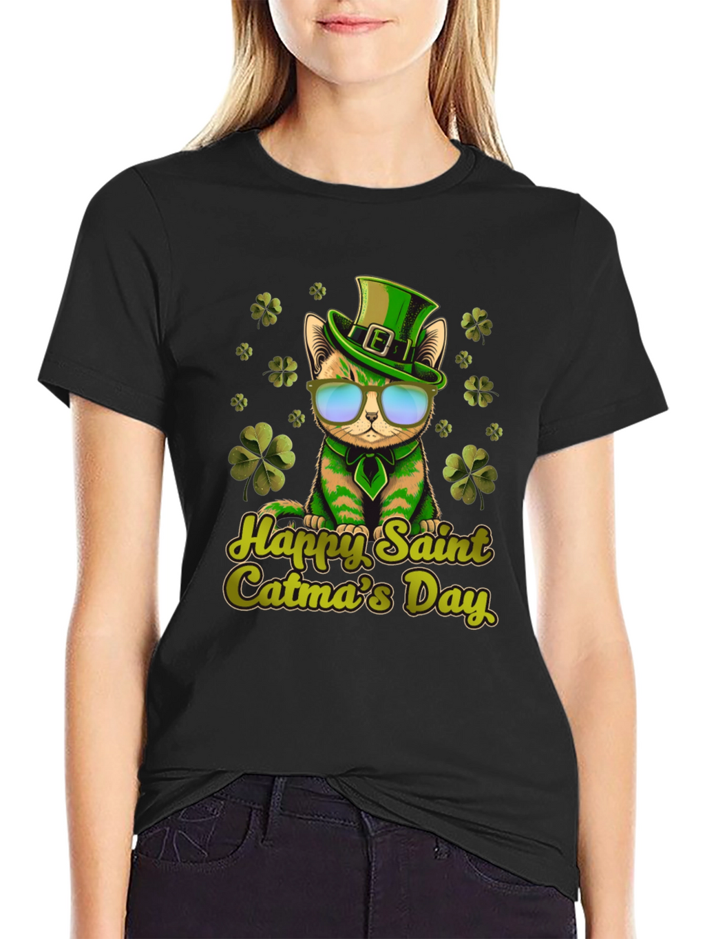 Happy Saint Catmas Day Black T-Shirt