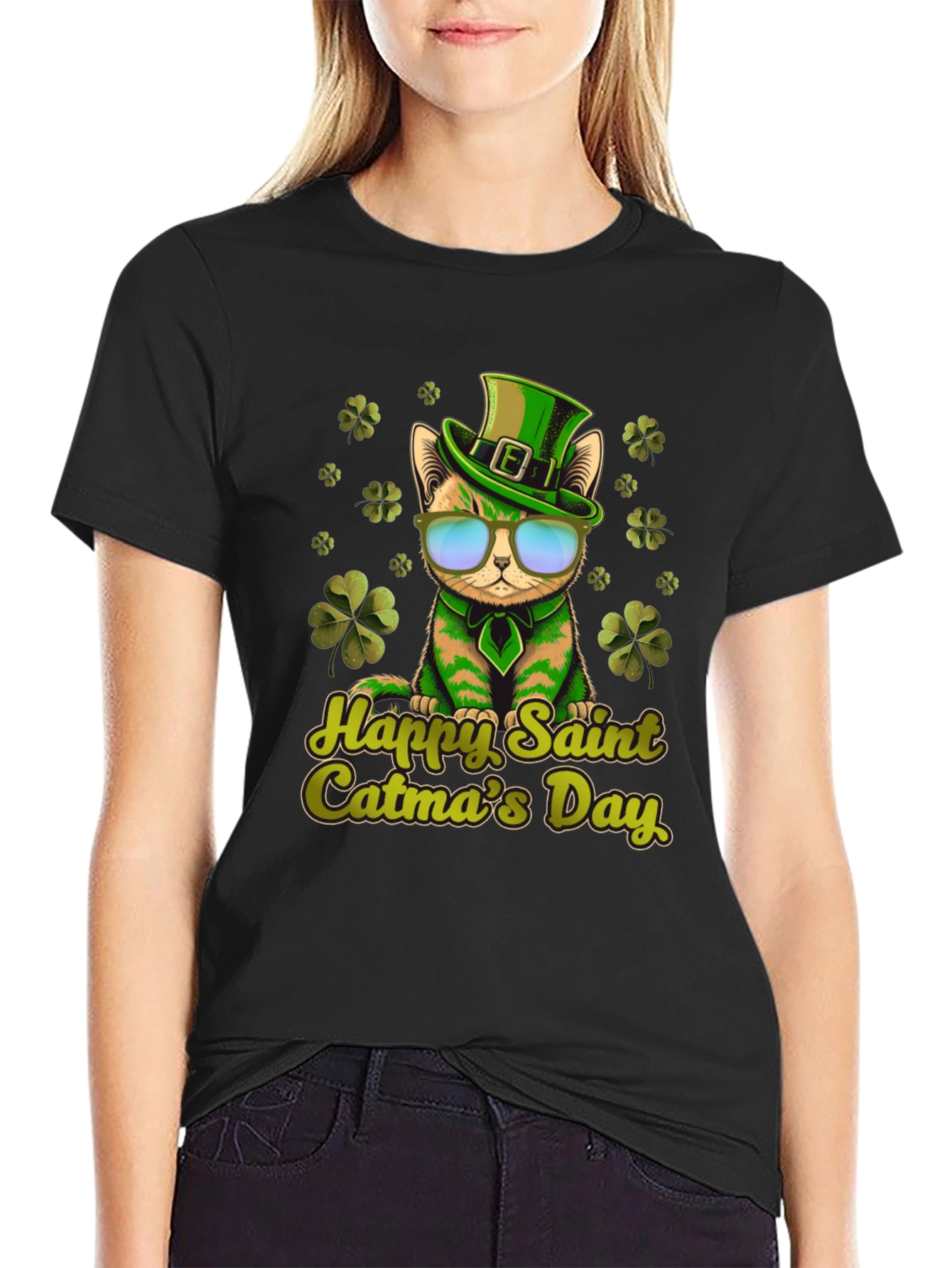 Happy Saint Catmas Day Black T-Shirt