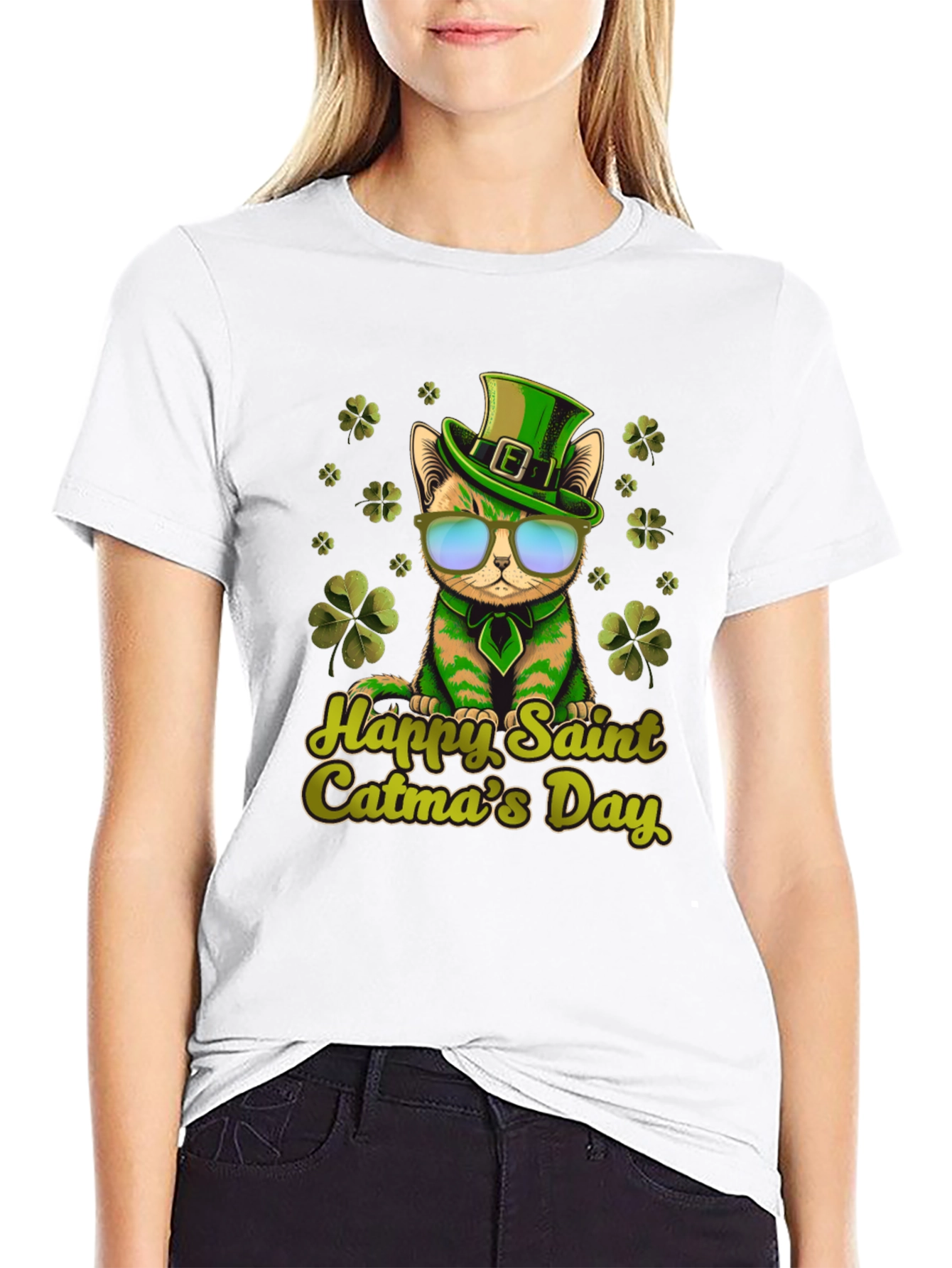 Happy Saint Catmas Day Black T-Shirt