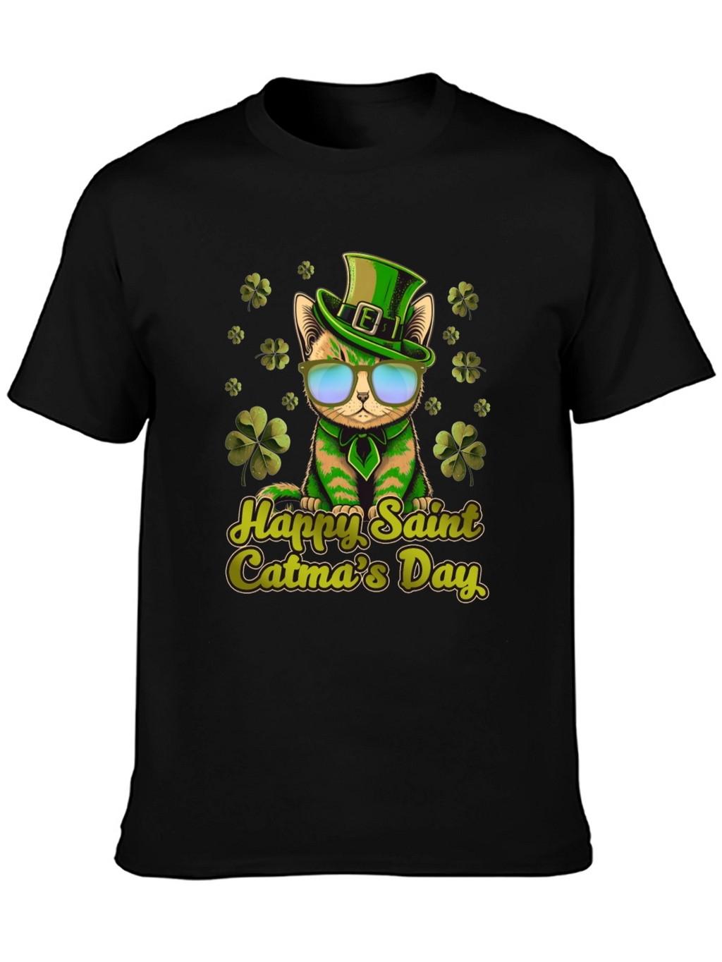Happy Saint Catmas Day Black T-Shirt