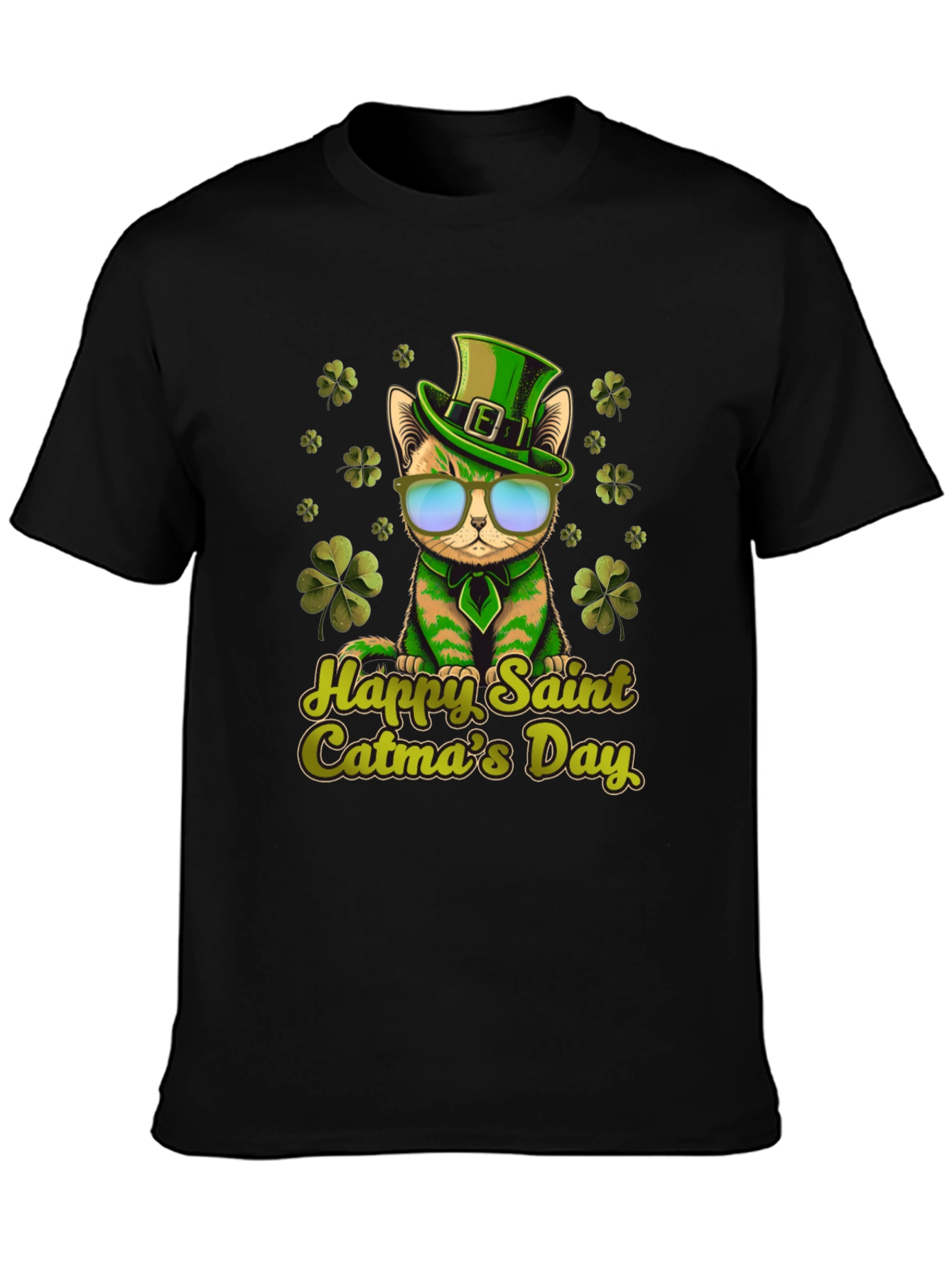 Happy Saint Catmas Day Black T-Shirt