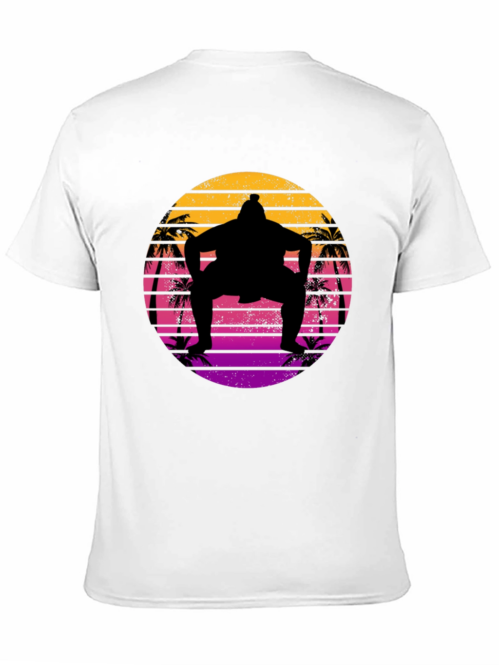 Retro Sumo Wrestler Palm Tree Sunset Graphic Tee