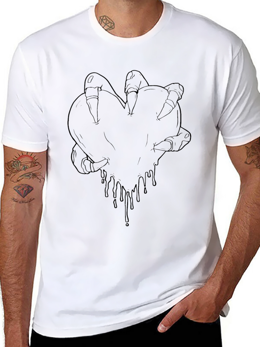 Mens Black T-Shirt with Heart Claw Design