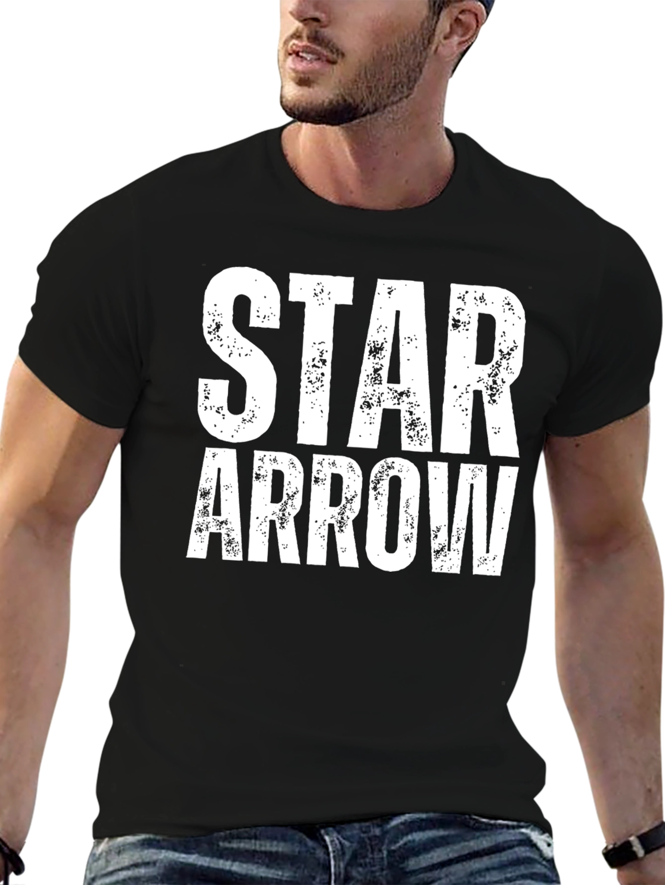 Star Arrow Graphic Tee - Distressed Print Black T-Shirt