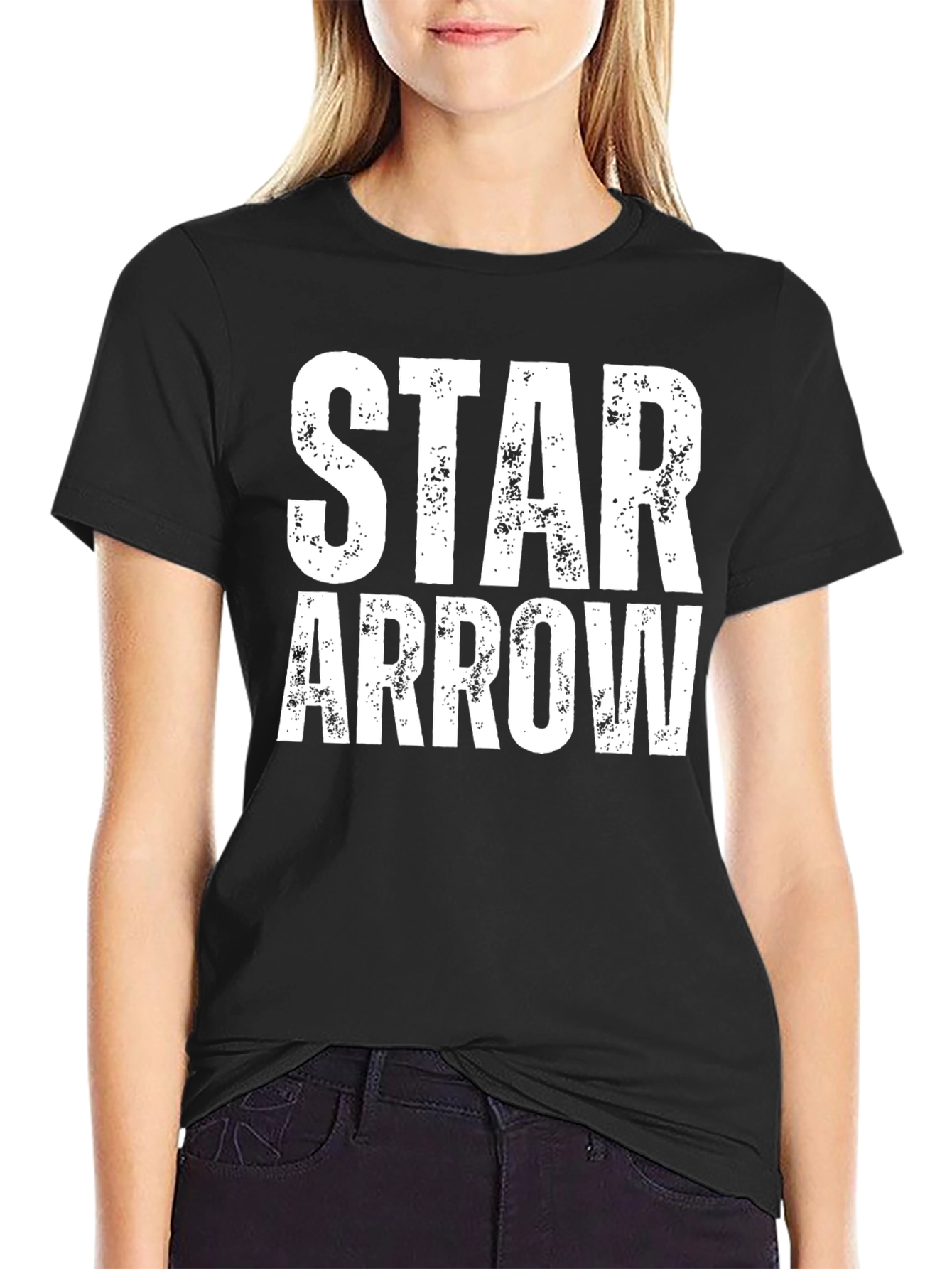 Star Arrow Graphic Tee - Distressed Print Black T-Shirt