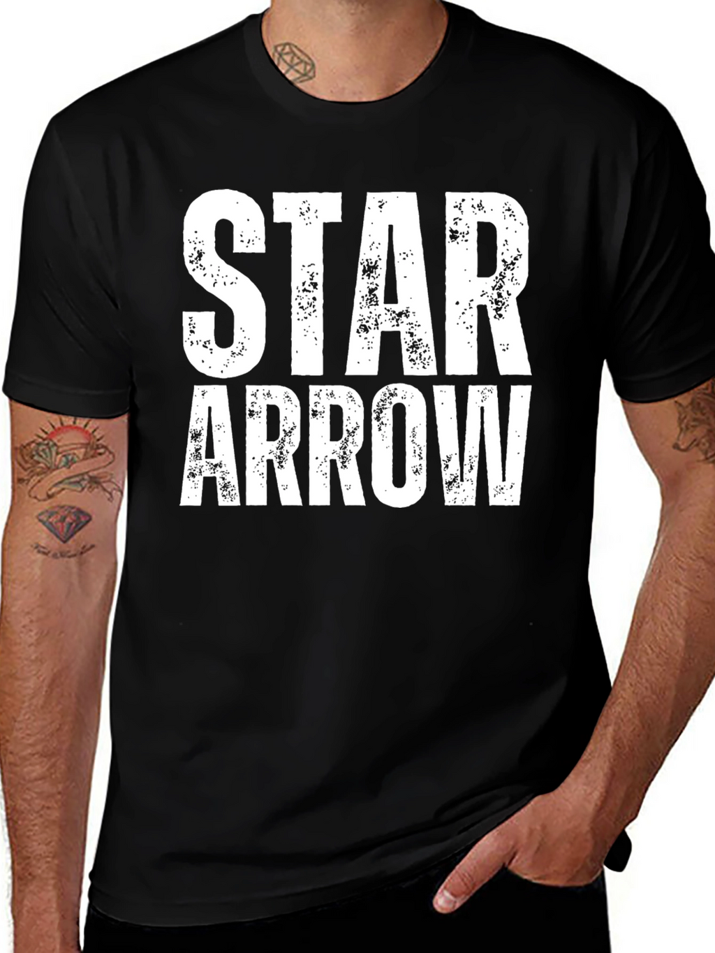Star Arrow Graphic Tee - Distressed Print Black T-Shirt
