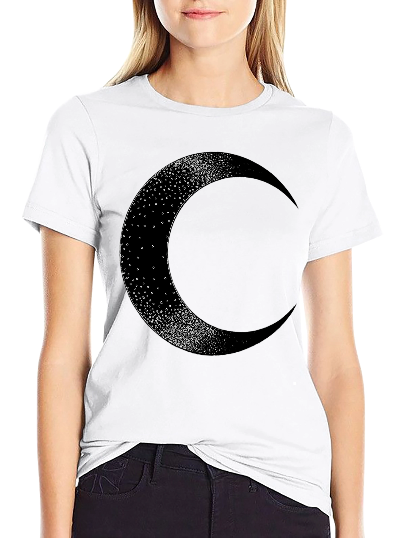 Crescent Moon Graphic Tee - Black Cotton Blend