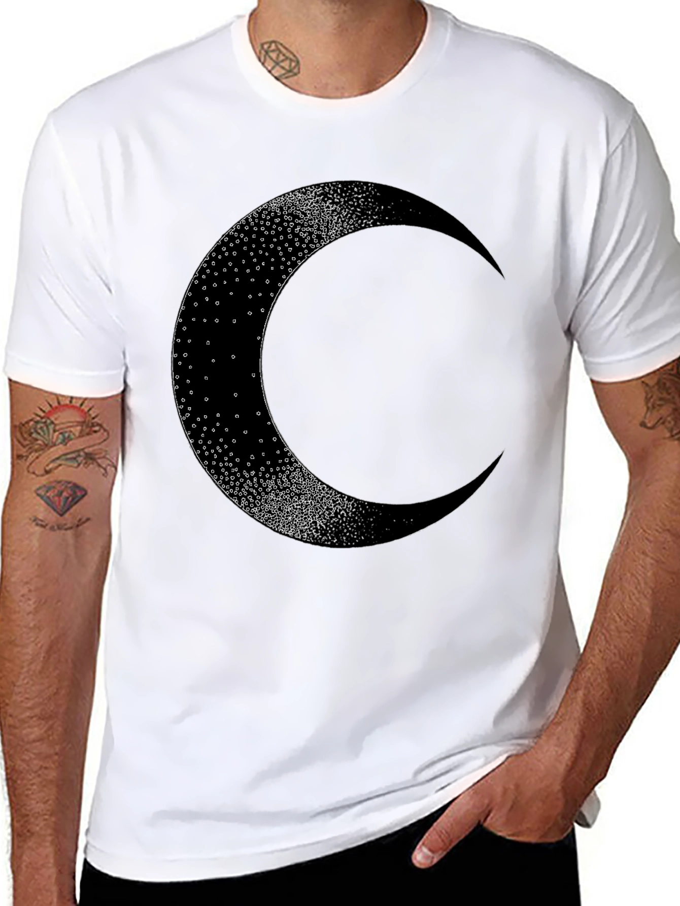 Crescent Moon Graphic Tee - Black Cotton Blend