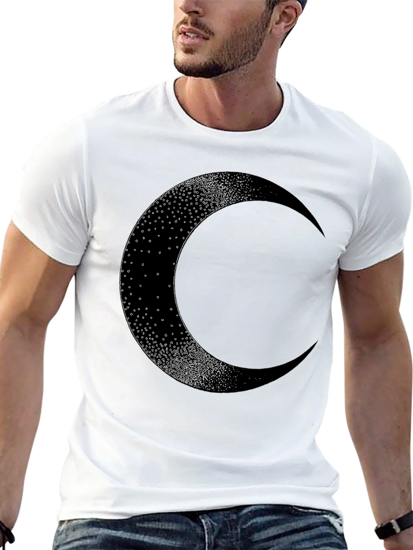 Crescent Moon Graphic Tee - Black Cotton Blend