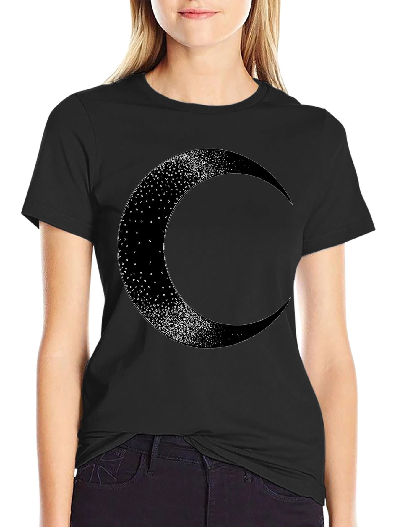 Crescent Moon Graphic Tee - Black Cotton Blend