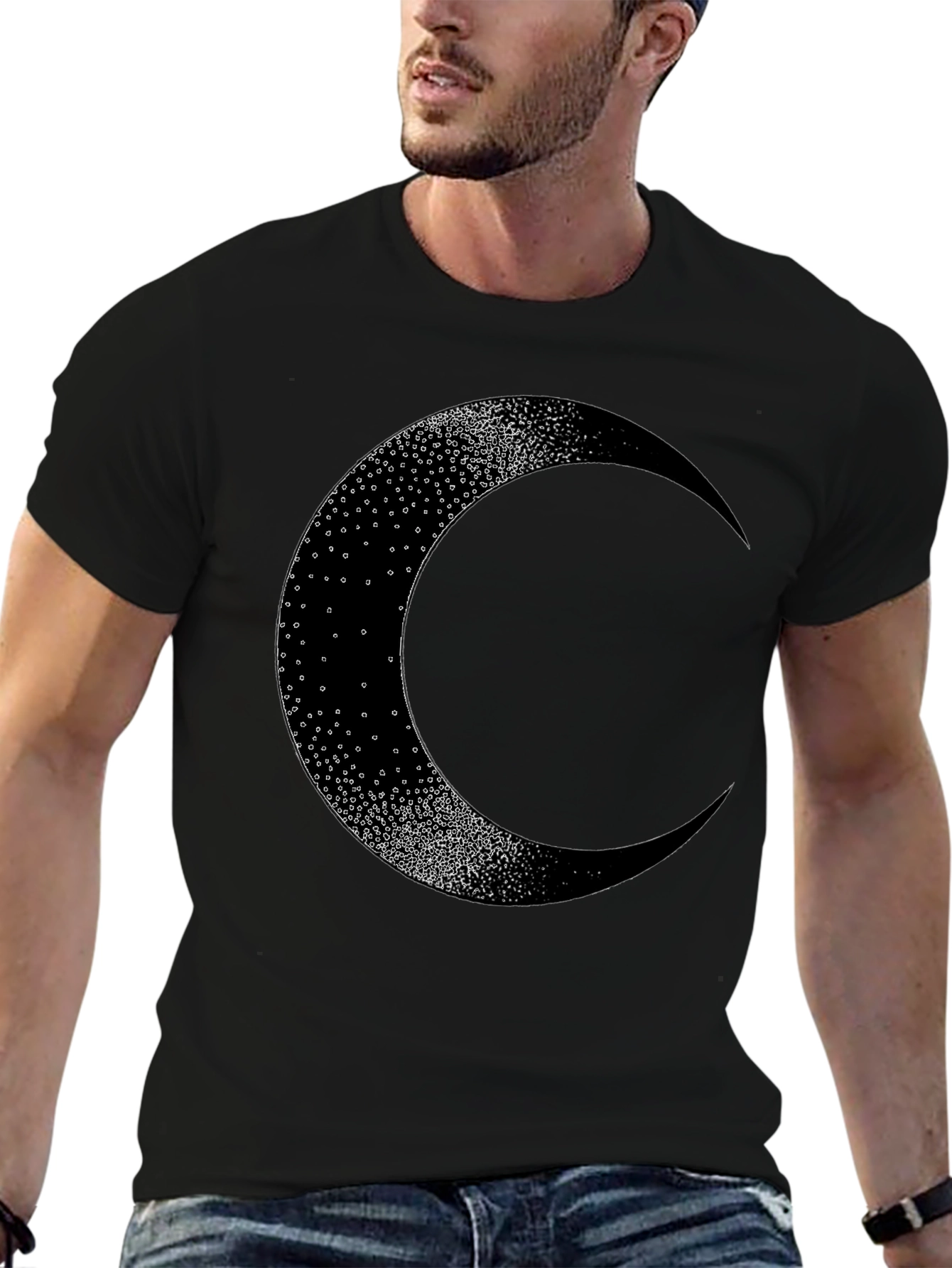 Crescent Moon Graphic Tee - Black Cotton Blend