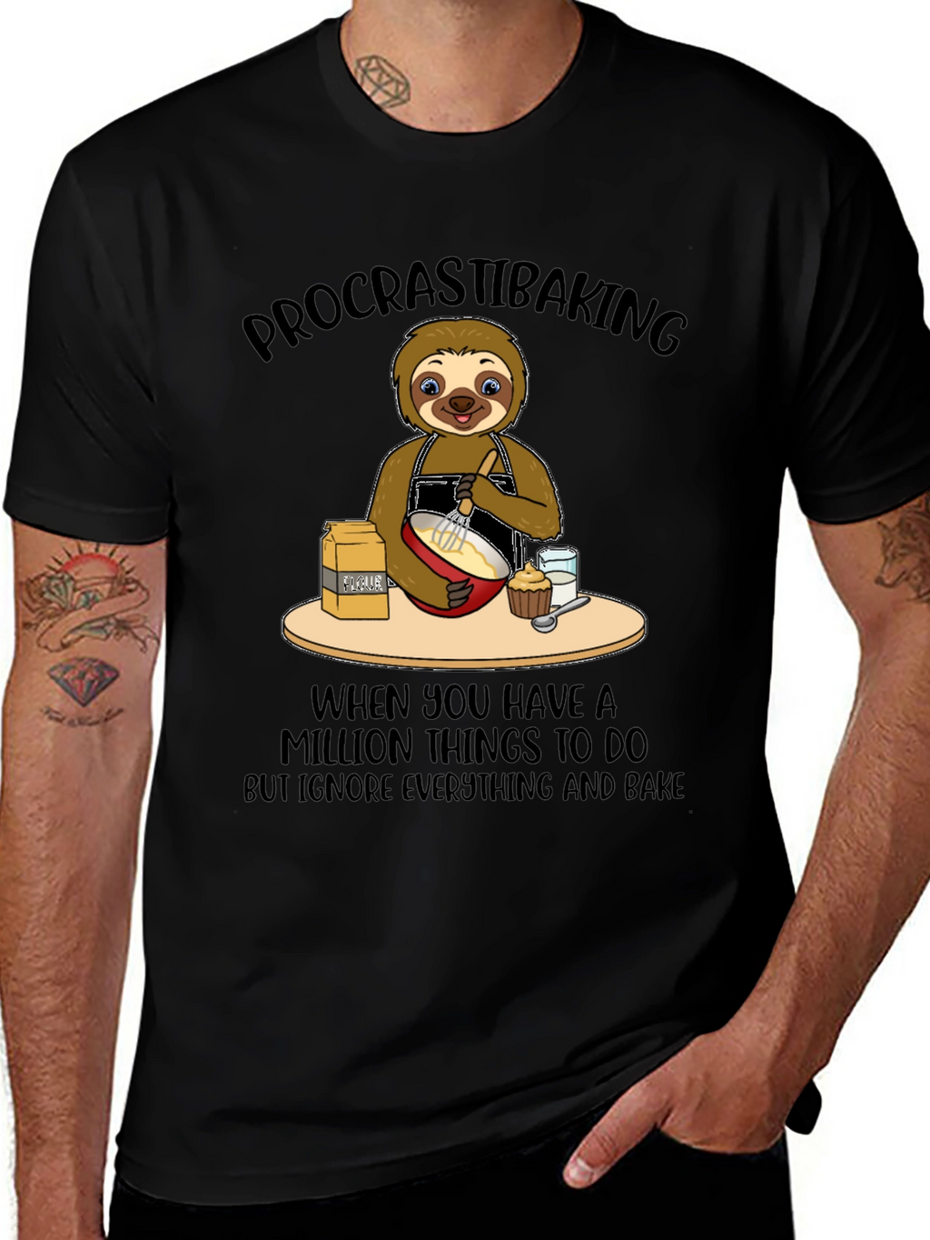 Procrastibaking Sloth Graphic T-Shirt