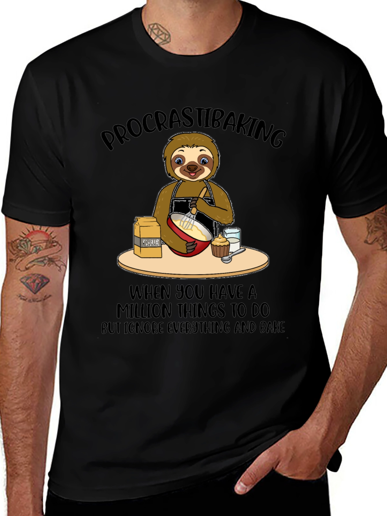 Procrastibaking Sloth Graphic T-Shirt