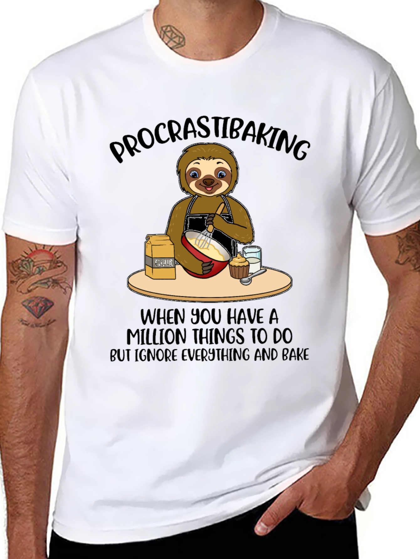 Procrastibaking Sloth Graphic T-Shirt