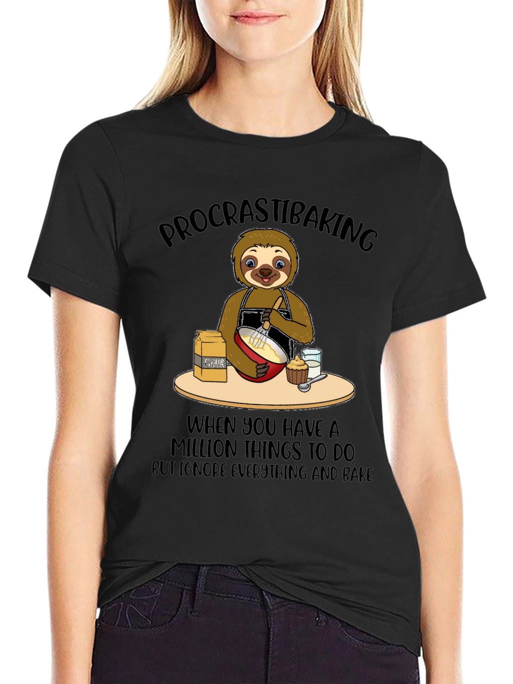 Procrastibaking Sloth Graphic T-Shirt