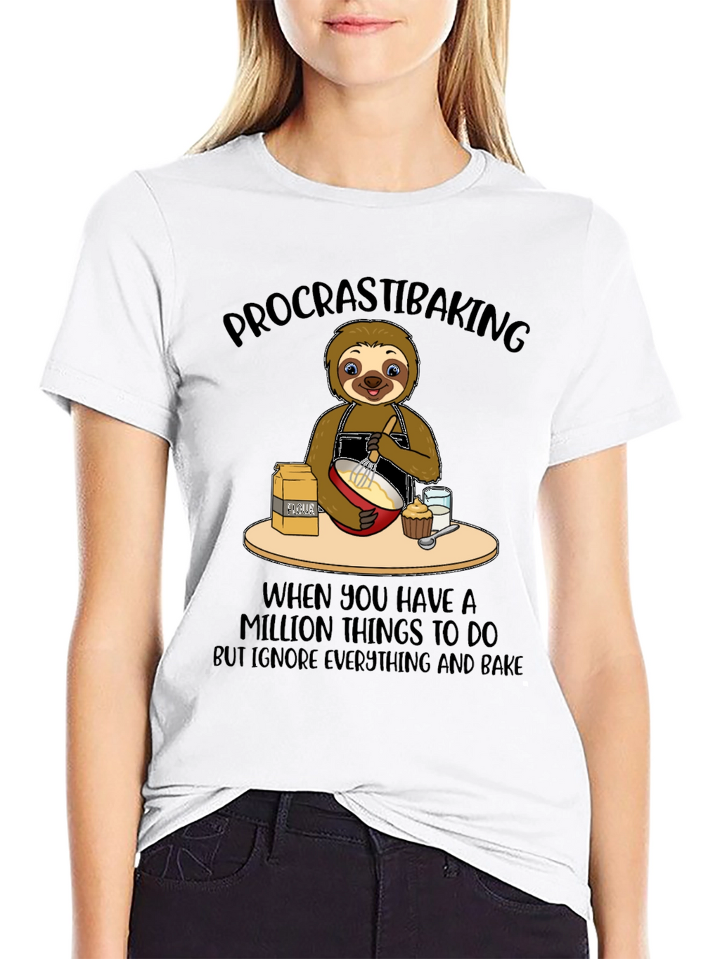 Procrastibaking Sloth Graphic T-Shirt