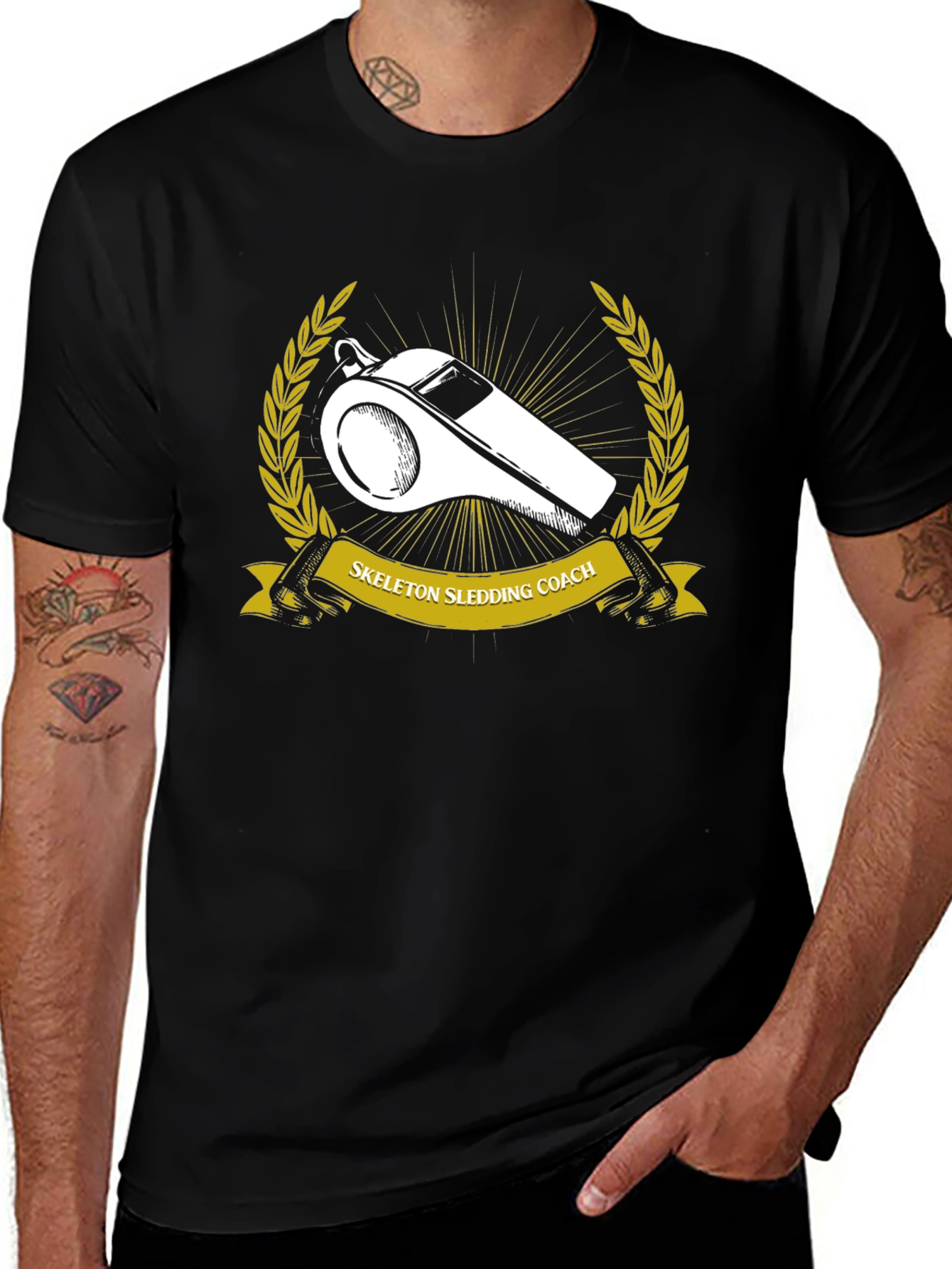 Skeleton Sledding Coach Black T-Shirt