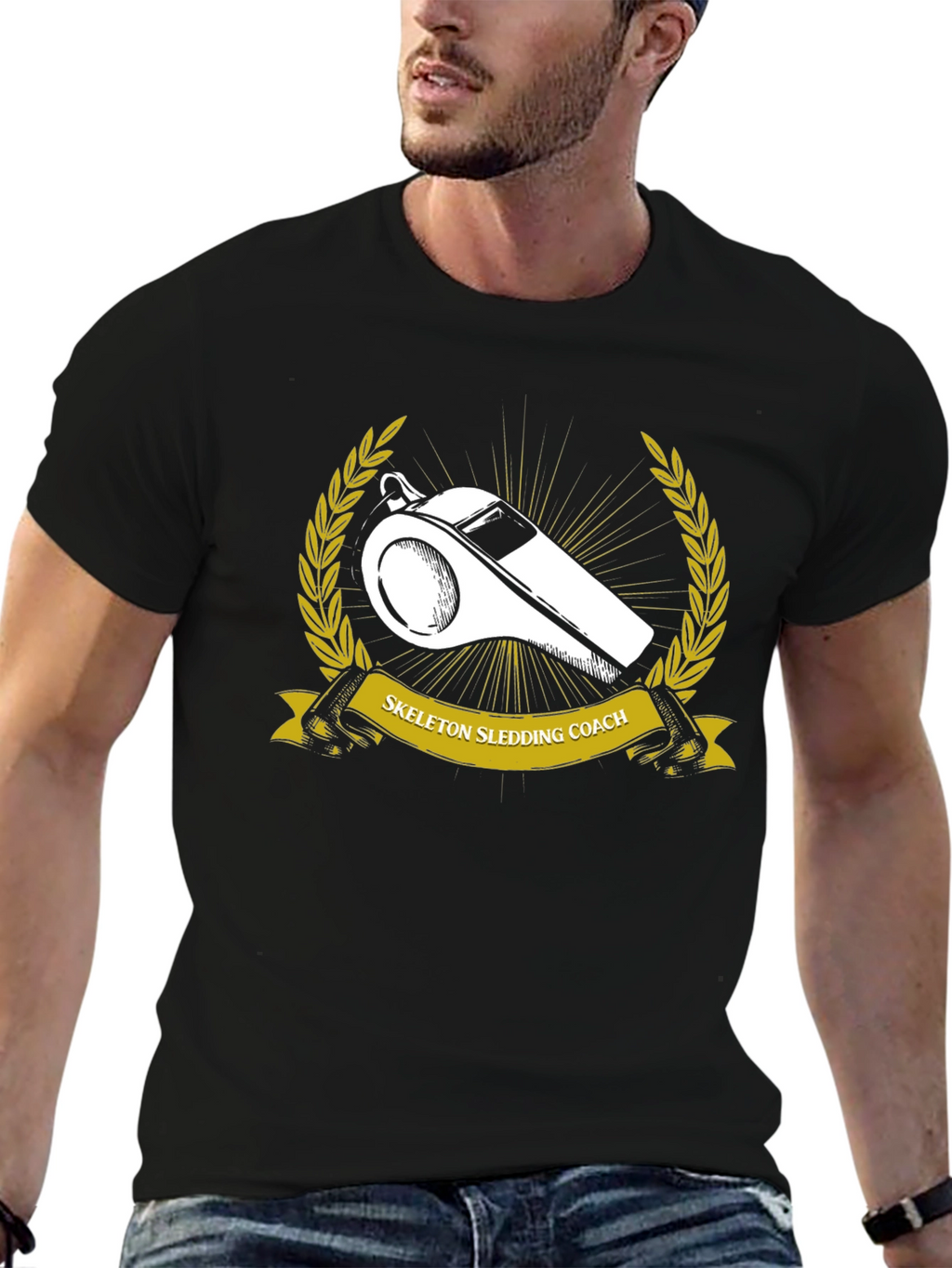Skeleton Sledding Coach Black T-Shirt