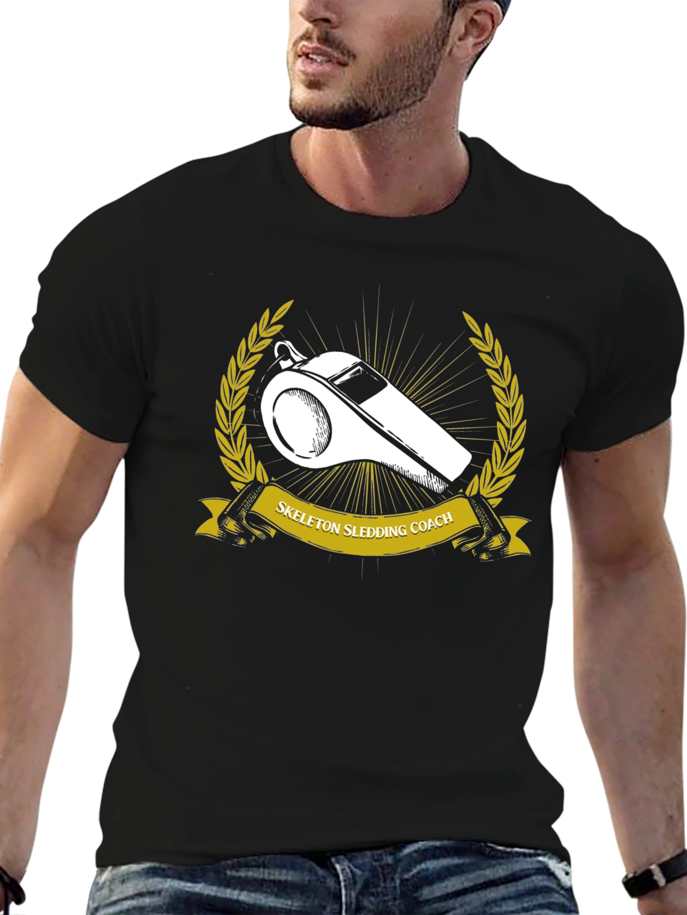 Skeleton Sledding Coach Black T-Shirt