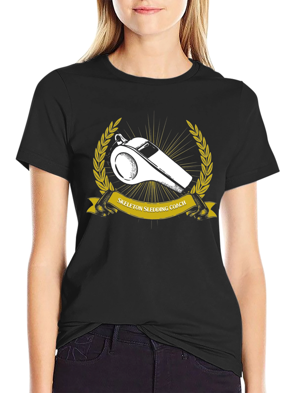 Skeleton Sledding Coach Black T-Shirt
