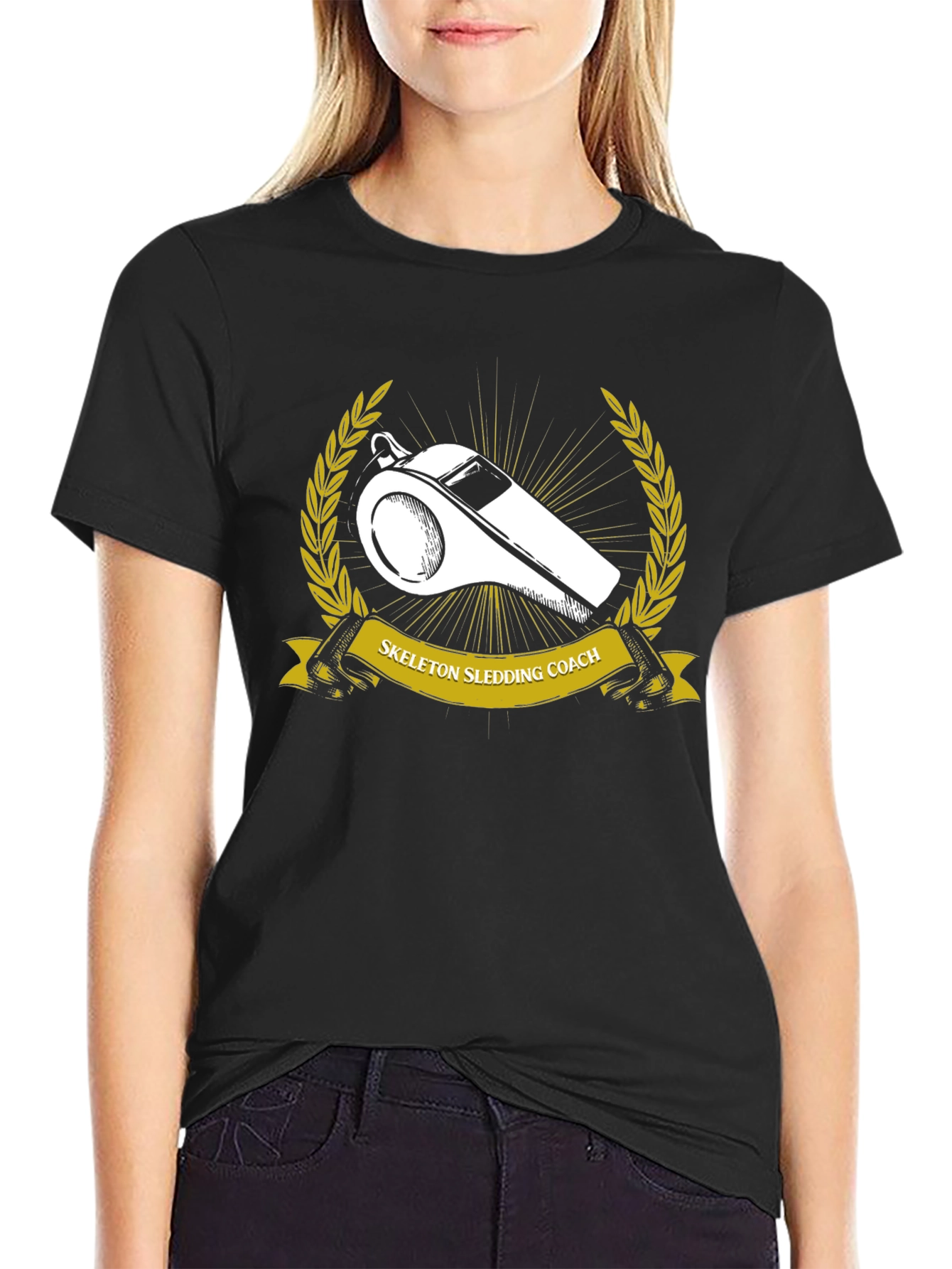Skeleton Sledding Coach Black T-Shirt