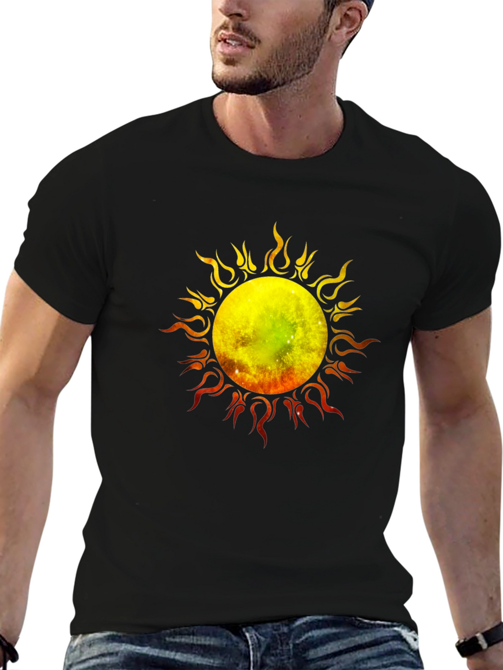 Flaming Sun Graphic Black T-Shirt