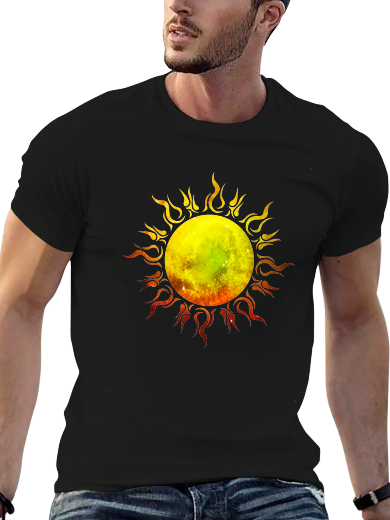 Flaming Sun Graphic Black T-Shirt