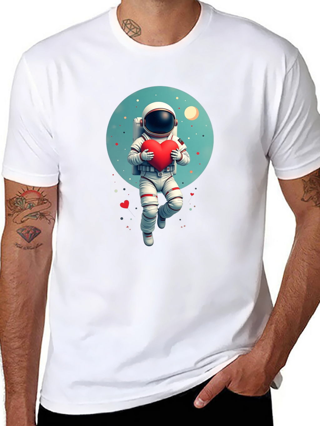 Astronaut Holding Heart Graphic Tee
