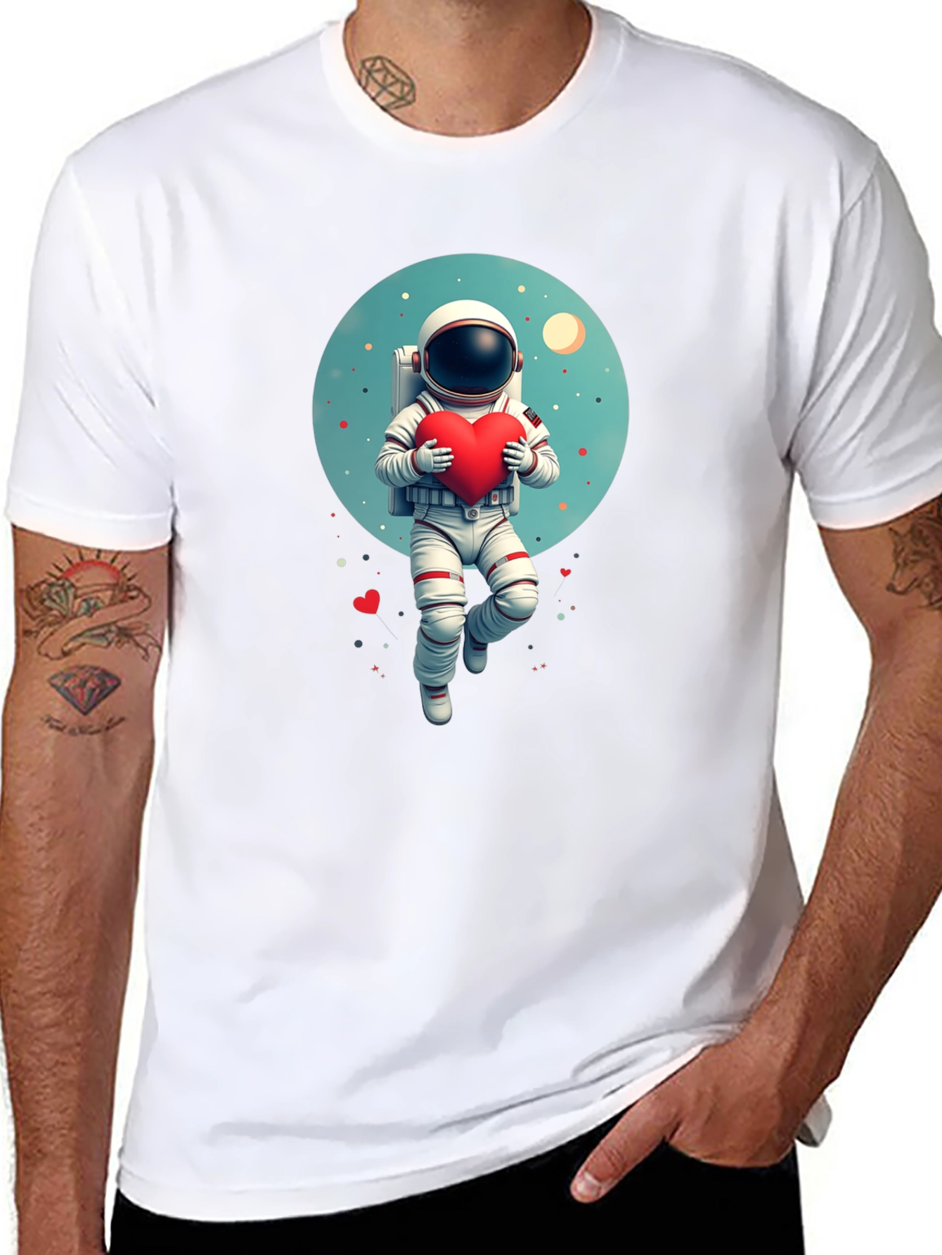 Astronaut Holding Heart Graphic Tee