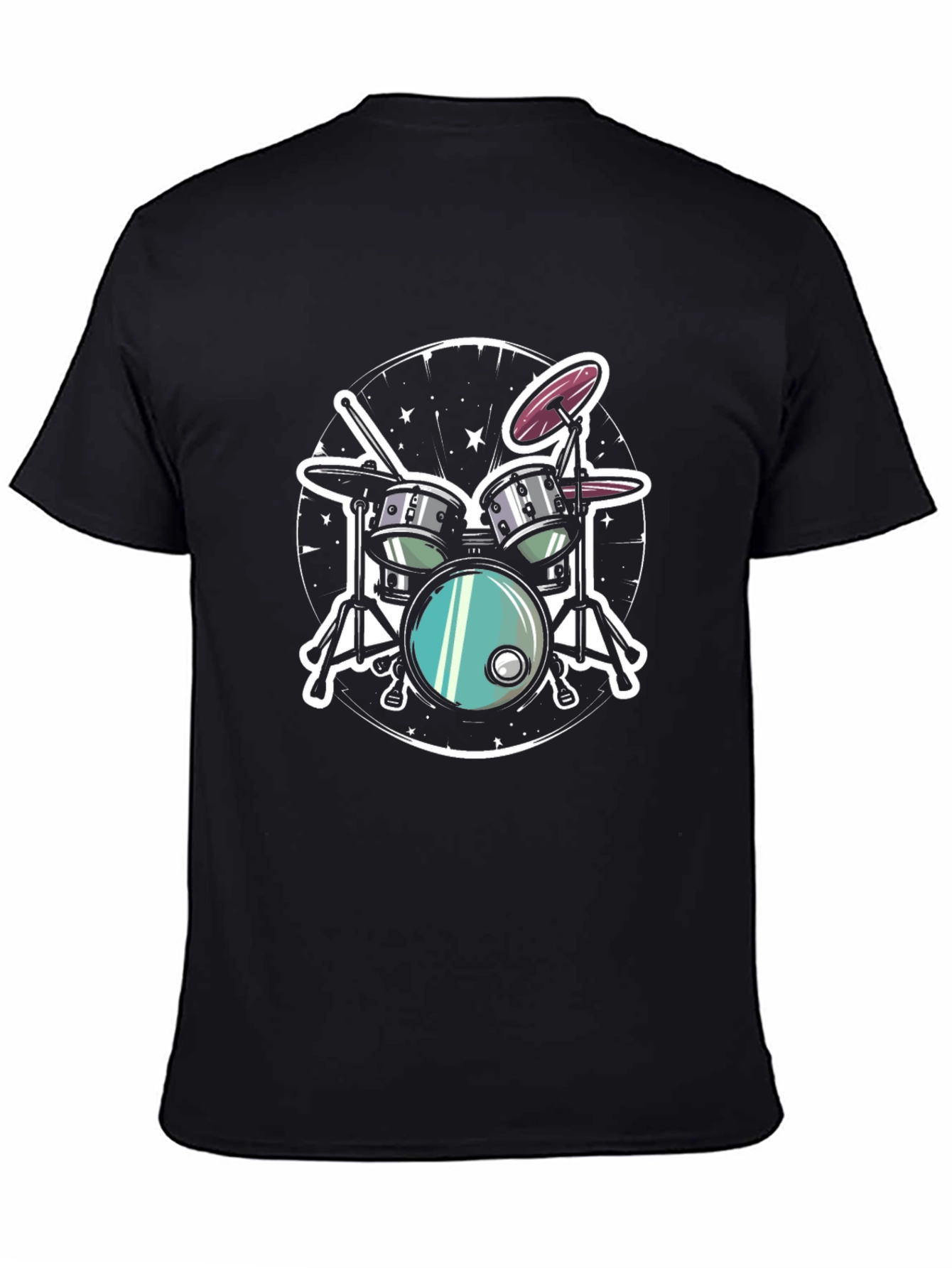 Cool Drum Set Graphic Tee - Black Cotton T-Shirt