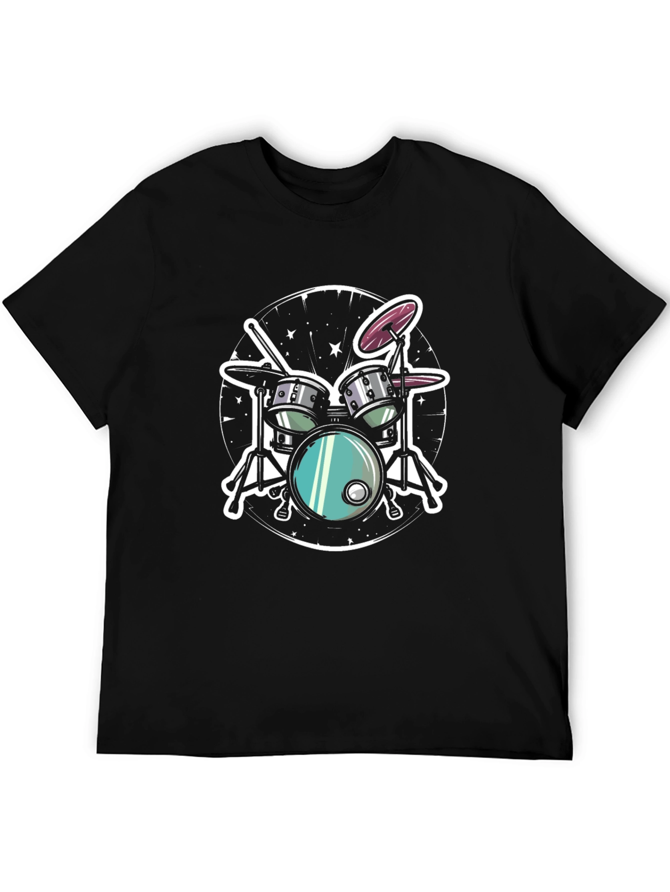 Cool Drum Set Graphic Tee - Black Cotton T-Shirt