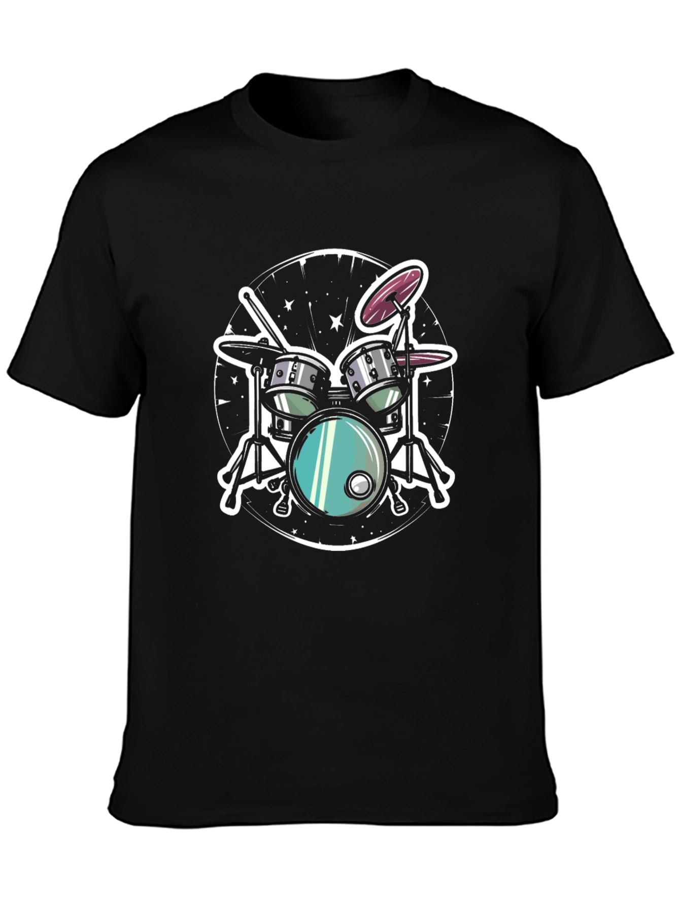 Cool Drum Set Graphic Tee - Black Cotton T-Shirt