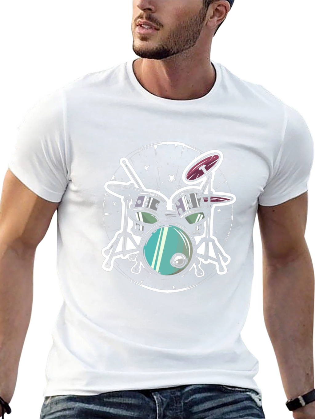 Cool Drum Set Graphic Tee - Black Cotton T-Shirt