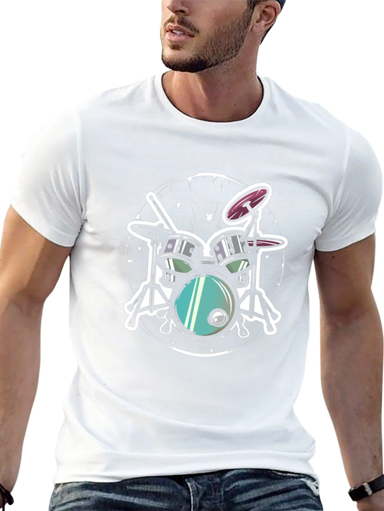 Cool Drum Set Graphic Tee - Black Cotton T-Shirt