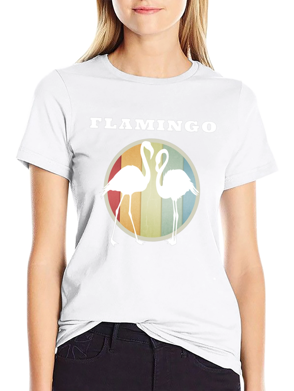 Flamingo Graphic Tee - Retro Style Round Design