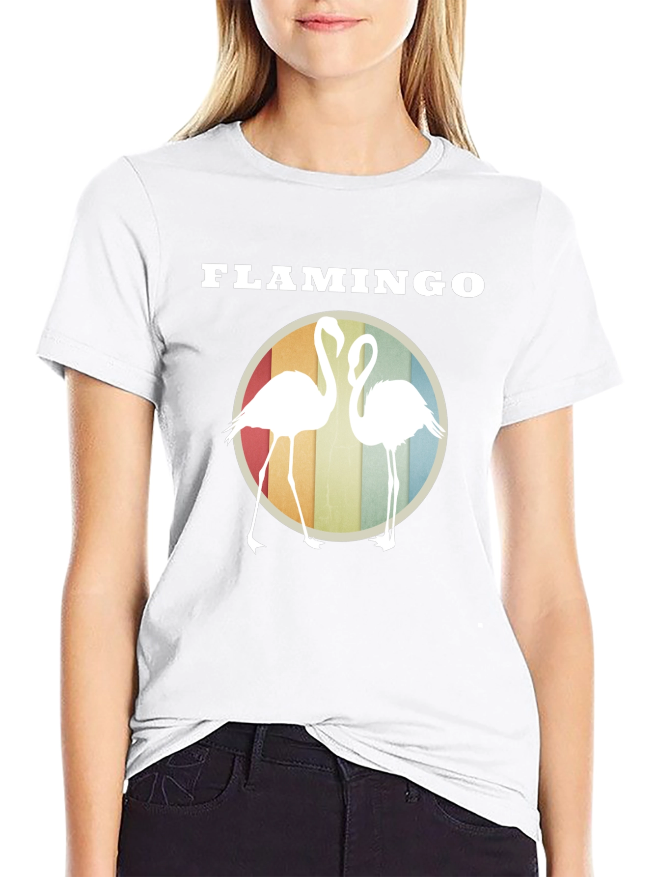 Flamingo Graphic Tee - Retro Style Round Design