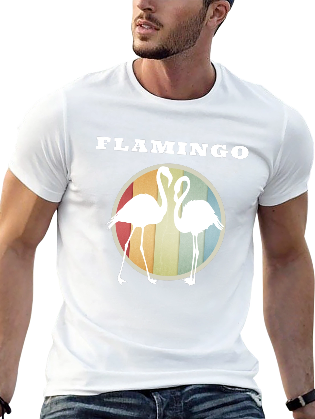 Flamingo Graphic Tee - Retro Style Round Design